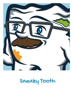 Sneaky animated tooth in disguise with mustache